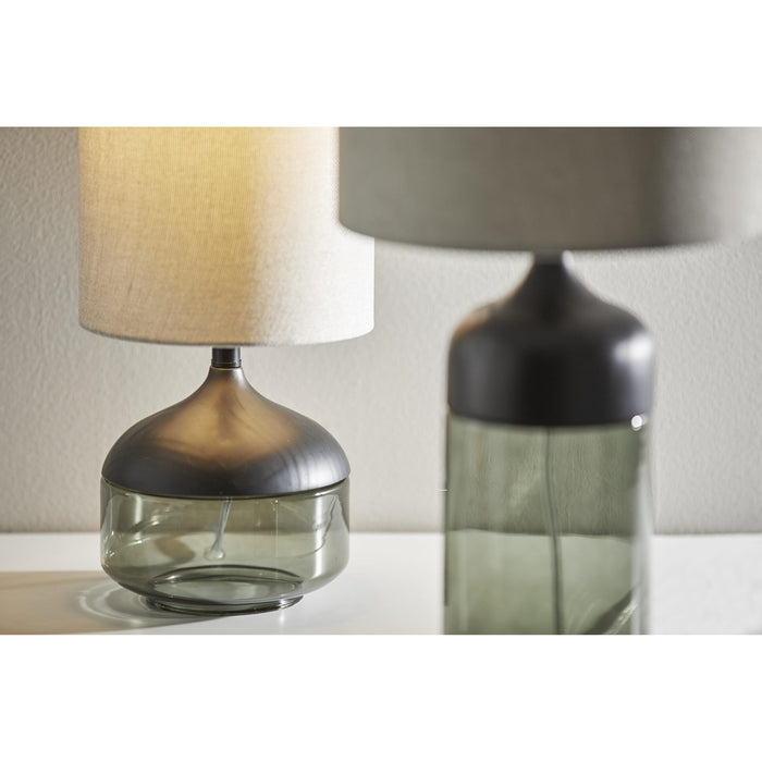 Adesso Marina Table Lamp Black Rubberwood With Smoked Glass Light Grey Textured Fabric (3526-01)