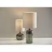 Adesso Marina Table Lamp Black Rubberwood With Smoked Glass Light Grey Textured Fabric (3526-01)
