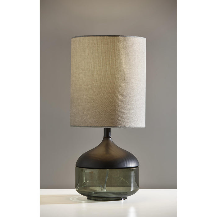 Adesso Marina Table Lamp Black Rubberwood With Smoked Glass Light Grey Textured Fabric (3526-01)