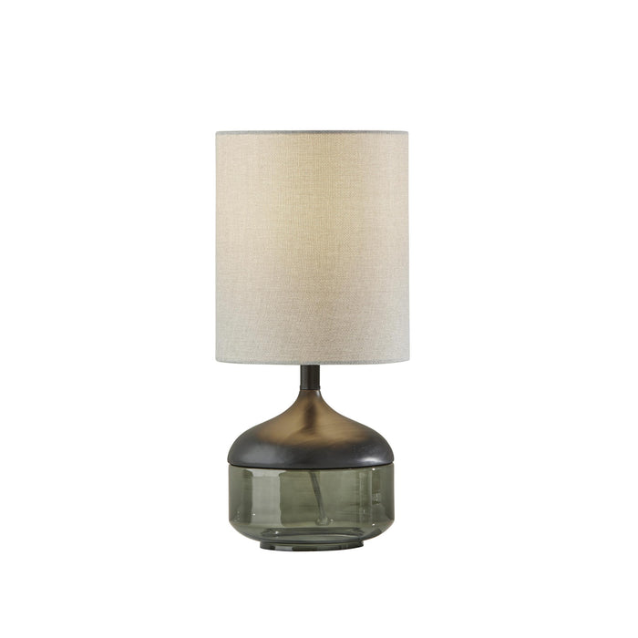 Adesso Marina Table Lamp Black Rubberwood With Smoked Glass Light Grey Textured Fabric (3526-01)