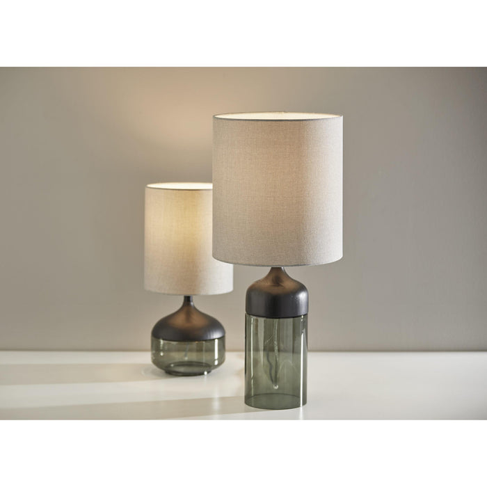 Adesso Marina Tall Table Lamp Black Rubberwood With Smoked Glass Light Grey Textured Fabric (3527-01)