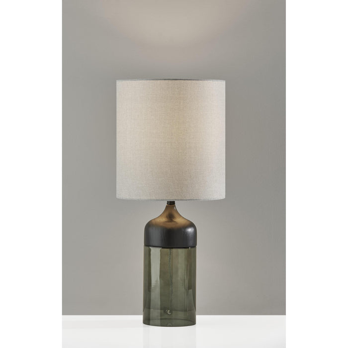 Adesso Marina Tall Table Lamp Black Rubberwood With Smoked Glass Light Grey Textured Fabric (3527-01)