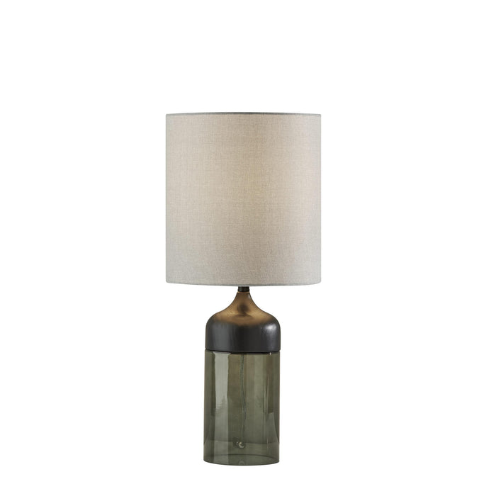 Adesso Marina Tall Table Lamp Black Rubberwood With Smoked Glass Light Grey Textured Fabric (3527-01)