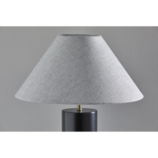 Adesso Martin Table Lamp Black Poplar Wood With Antique Brass Accent Light Grey Textured Fabric (1509-01)