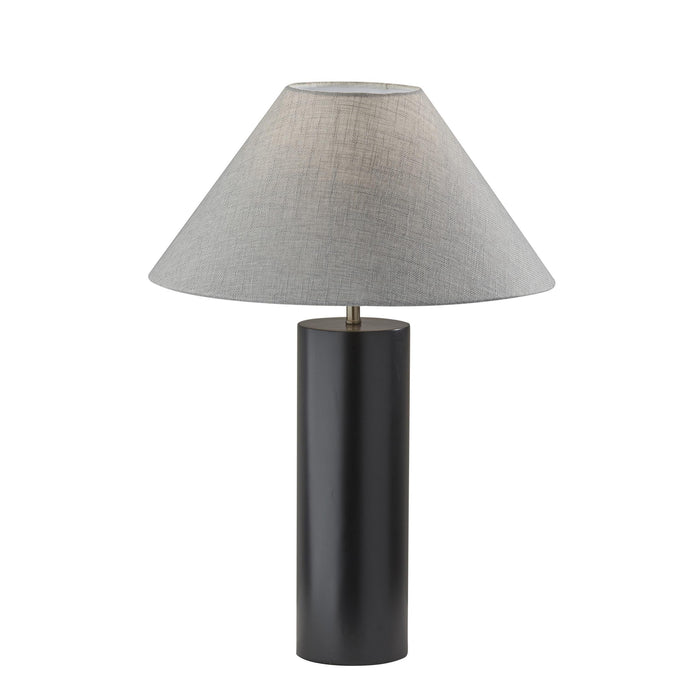 Adesso Martin Table Lamp Black Poplar Wood With Antique Brass Accent Light Grey Textured Fabric (1509-01)