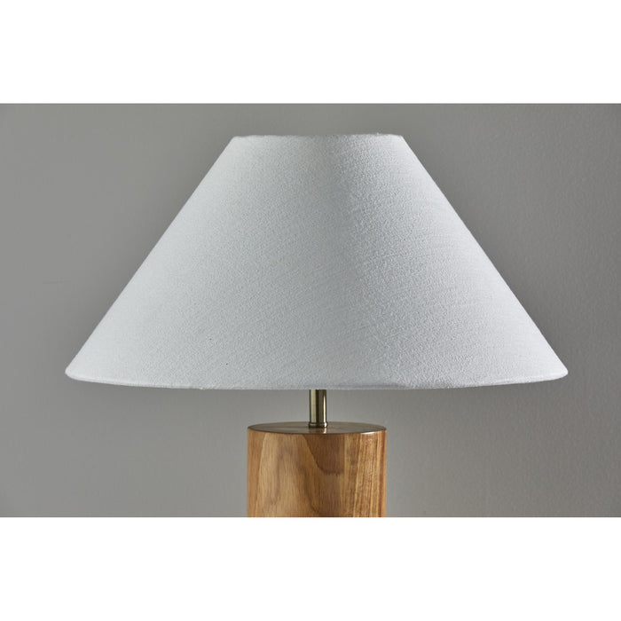 Adesso Martin Table Lamp Natural Oak Wood With Antique Brass Accent White Textured Fabric (1509-12)