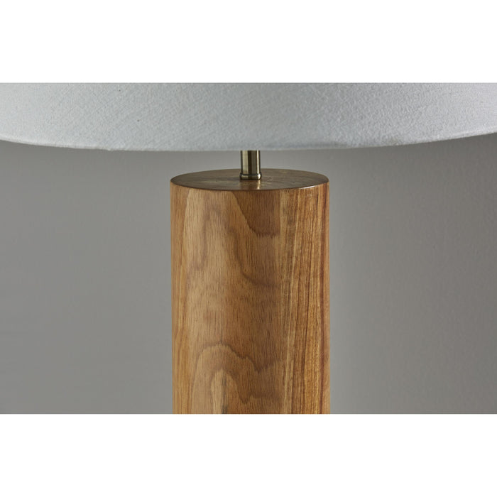 Adesso Martin Table Lamp Natural Oak Wood With Antique Brass Accent White Textured Fabric (1509-12)