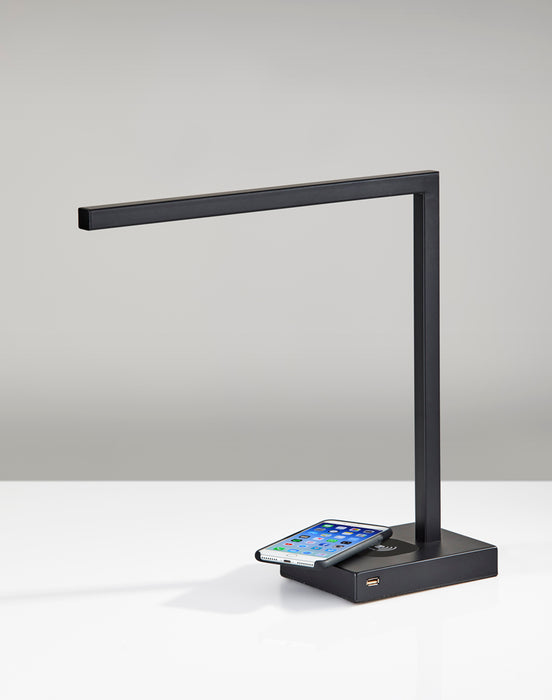 Adesso Matte Black Aidan Adesso Charge LED Desk Lamp-Matte Black Square Tube Shade-60 Inch Black Cord-On/Off Touch Switch On Base (4220-01)