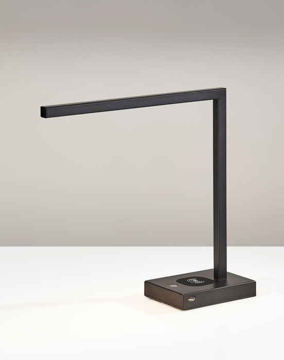 Adesso Matte Black Aidan Adesso Charge LED Desk Lamp-Matte Black Square Tube Shade-60 Inch Black Cord-On/Off Touch Switch On Base (4220-01)