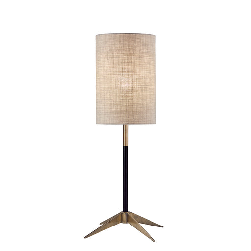 Adesso Matte Black And Antique Brass Davis Table Lamp-Natural Textured Fabric Tall Drum Shade-63 Inch Clear Cord-On/Off Rotary Socket Switch (3473-01)