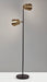 Adesso Matte Black And Antique Brass Malcolm Floor Lamp-Antique Brass Bell Shade-71 Inch Clear Cord-On/Off Rotary Switch On Each Shade (3237-01)