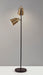 Adesso Matte Black And Antique Brass Malcolm Floor Lamp-Antique Brass Bell Shade-71 Inch Clear Cord-On/Off Rotary Switch On Each Shade (3237-01)