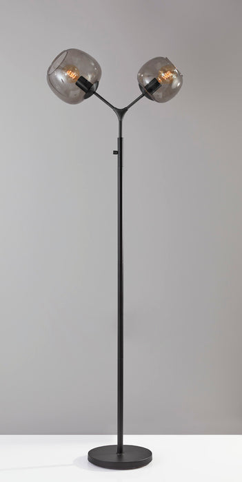 Adesso Matte Black Ashton Tall Floor Lamp-Smoked Glass Irregular Globe Shade-71 Inch Black Fabric Covered Cord-On/Off In-Line Switch (3439-01)