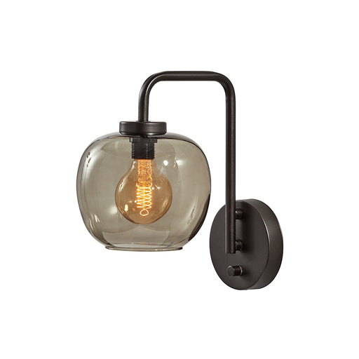Adesso Matte Black Ashton Wall Lamp-Smoked Glass Irregular Globe Shade And 63 Inch Black Fabric Covered Cord And On/Off In-Line Switch (3434-01)