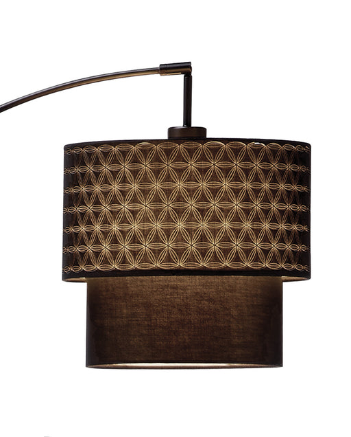 Adesso Matte Black Gala Arc Lamp-Black Kaleidoscope Pattern Fabric Double Drum Shade And 60 Inch Black Cord And 3-Way Socket Switch (3029-01)