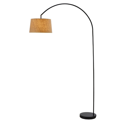 Adesso Matte Black Goliath Arc Lamp-Taupe Burlap Weave Modified Drum Shade And 60 Inch Black Cord And Foot Step Switch (5098-01)