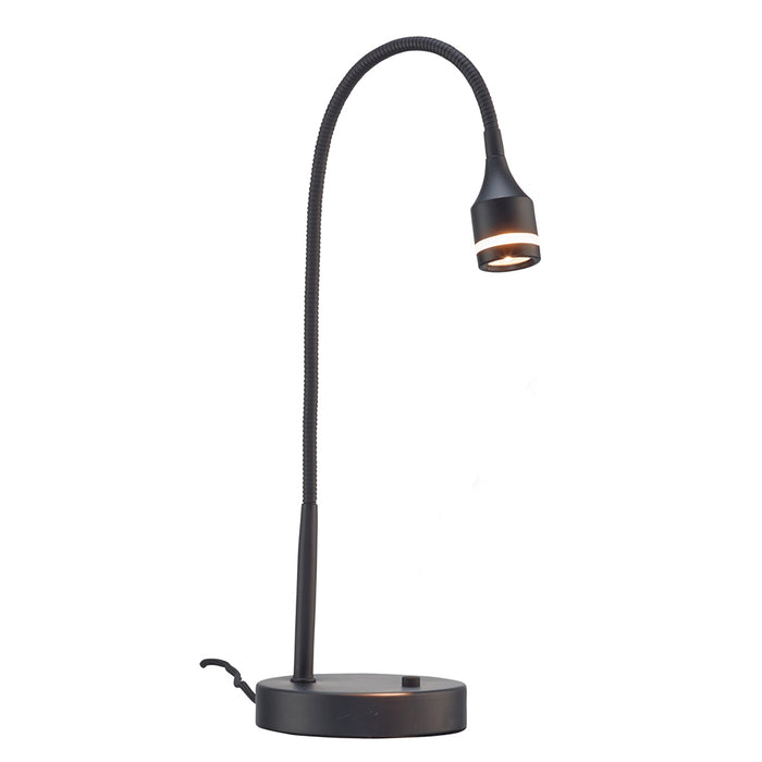 Adesso Matte Black Prospect LED Desk Lamp-Metal-Convex Glass Magnifier Bulb Shield Cylinder Shade-60 Inch Black Fabric Cover Cord-Rubber Push Switch (3218-01)