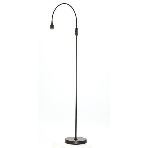 Adesso Matte Black Prospect LED Floor Lamp-Metal-Convex Glass Magnifier Bulb Shield Cylinder Shade-60 Inch Black Fabric Covered Cord-Rubber Push Switch On Pole (3219-01)