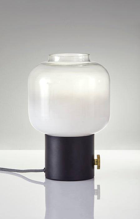 Adesso Matte Black-Antique Brass Accent Lewis Table Lamp-Fading Glass White-To-Clear Cylinder Shade-63 Inch Black/White Fabric Covered Cord-On/Off Brass Rotary Switch (6027-01)