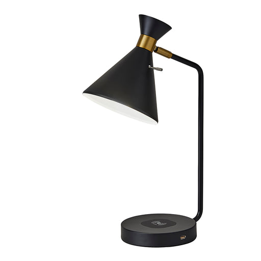 Adesso Matte Black-Antique Brass Accents Maxine Adesso Charge Desk Lamp-Matte Black Metal Shade-60 Inch Clear Cord-On/Off Rotary Socket Switch (4507-01)