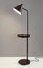 Adesso Matte Black/Walnut Poplar Wood Oliver Wireless Charging Task Shelf Floor Lamp-Matte Black Cone Shade-71 Inch Black Fabric Covered Cord-On/Off Rocker Switch (3690-01)
