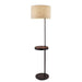 Adesso Matte Black/Walnut Wood Oliver Wireless Charging Shelf Floor Lamp-Natural Textured Fabric Drum Shade-71 Inch Black Fabric Covered Cord-3-Way Rotary Switch (3691-01)