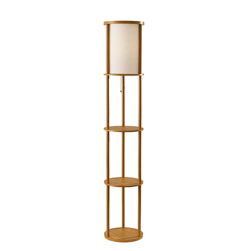 Adesso MDF Shelves-Natural Wood Veneer And Beech Wood Tubes Stewart Shelf Floor Lamp-Off-White Textured Fabric Cylinder Shade-129.921 Inch Clear Cord-Pull Chain Switch (3117-12)