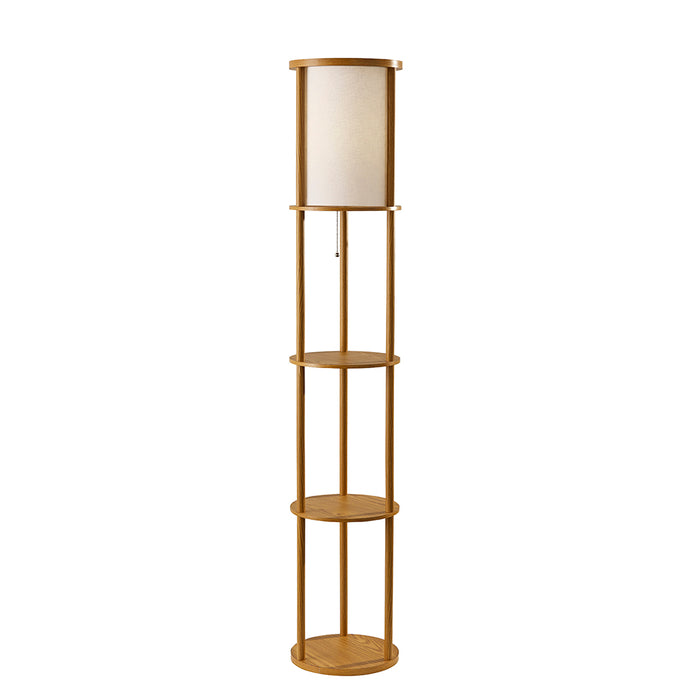 Adesso MDF Shelves-Natural Wood Veneer And Beech Wood Tubes Stewart Shelf Floor Lamp-Off-White Textured Fabric Cylinder Shade-129.921 Inch Clear Cord-Pull Chain Switch (3117-12)