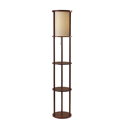 Adesso MDF Shelves-Walnut Wood Veneer And Beech Wood Tubes Stewart Shelf Floor Lamp-Off-White Textured Fabric Cylinder Shade-129.921 Inch Clear Cord-Pull Chain Switch (3117-15)