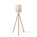 Adesso Melanie Floor Lamp Natural Wood Veneer And Antique Brass Accents With White Textured Fabric Tall Drum Shade (5117-12)