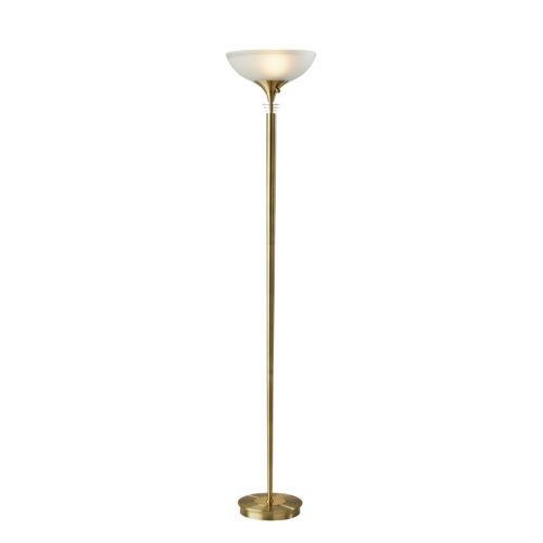 Adesso Metropolis Torchiere Antique Brass With Frosted Glass Bowl Shade (5120-21)