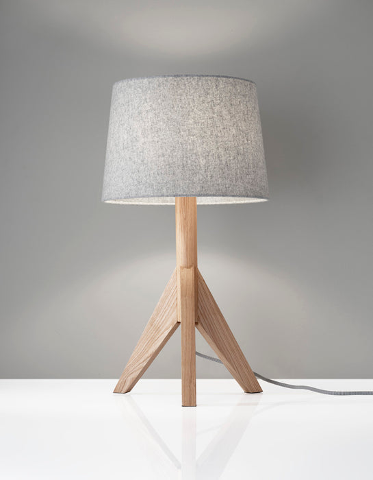 Adesso Natural Ash Wood Eden Table Lamp-Gray Soft-Touch Fabric Modified Drum Shade-72 Inch Hanging Black/White Fabric Covered Cord-3-Way Rotary Socket Switch (3207-12)