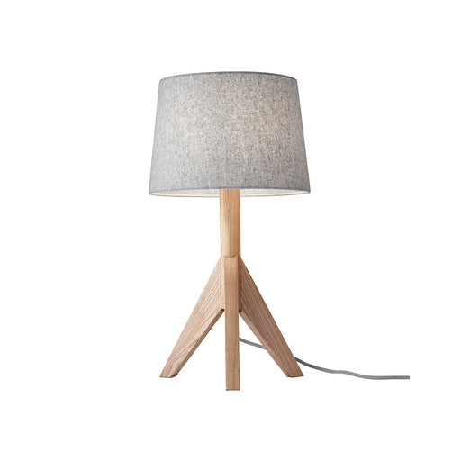 Adesso Natural Ash Wood Eden Table Lamp-Gray Soft-Touch Fabric Modified Drum Shade-72 Inch Hanging Black/White Fabric Covered Cord-3-Way Rotary Socket Switch (3207-12)