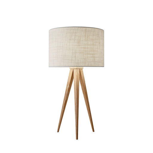 Adesso Natural Oak Veneer Director Table Lamp-Off-White Textured Linen Drum Shade And 63 Inch Black Cord And 3-Way Rotary Socket Switch (6423-12)