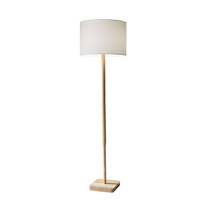 Adesso Natural Rubber Wood Ellis Floor Lamp-White Textured Linen Drum Shade And 60 Inch Clear Cord And 3-Way Rotary Switch (4093-12)