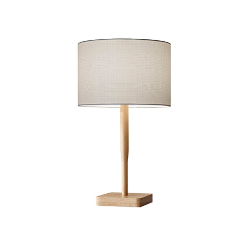 Adesso Natural Rubber Wood Ellis Table Lamp-White Textured Linen Drum Shade And 60 Inch Clear Cord And On/Off Rotary Switch (4092-12)