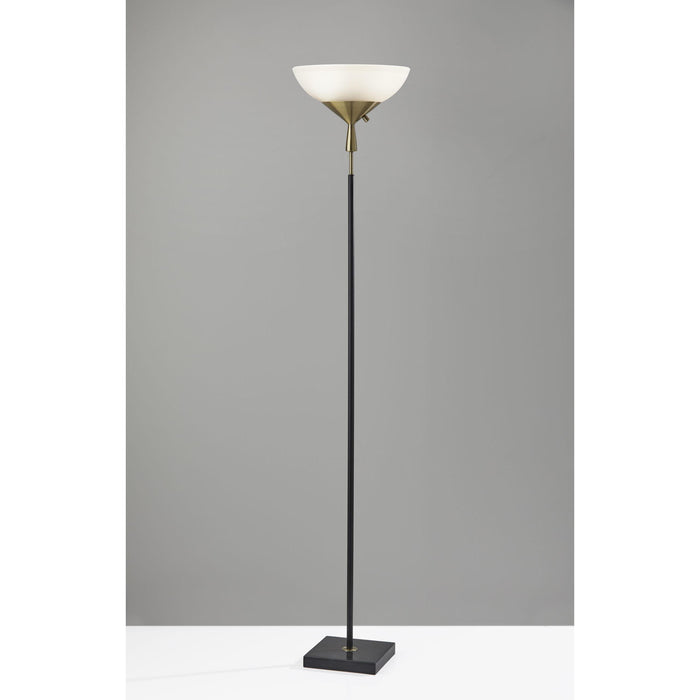 Adesso Noah 300W Torchiere Black With Antique Brass Frosted Glass (5007-01)