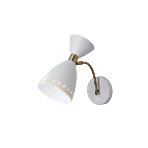 Adesso Oscar Wall Light White With Antique Brass Accents White Painted Metal Cone Shade (4279-02)