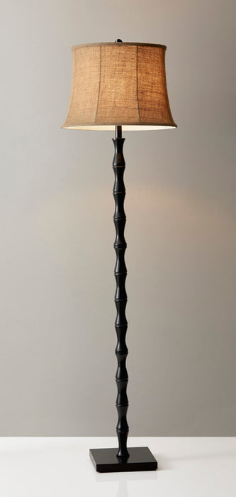 Adesso Painted Black Metal Stratton Floor Lamp-Medium Brown Burlap Bell Shade And 72 Inch Black Cord And 3-Way Rotary Switch (1523-01)