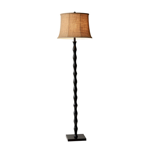 Adesso Painted Black Metal Stratton Floor Lamp-Medium Brown Burlap Bell Shade And 72 Inch Black Cord And 3-Way Rotary Switch (1523-01)
