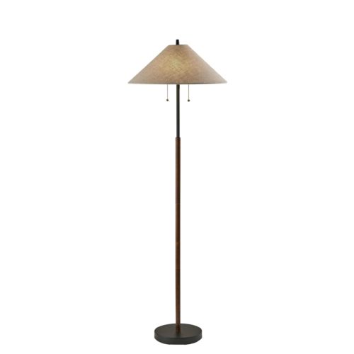 Adesso Palmer Floor Lamp Black And Walnut Wood With Light Brown Textured Fabric Coolie Shade (5184-15)