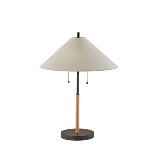 Adesso Palmer Table Lamp Black And Natural Wood With White Textured Fabric Coolie Shade (5183-12)