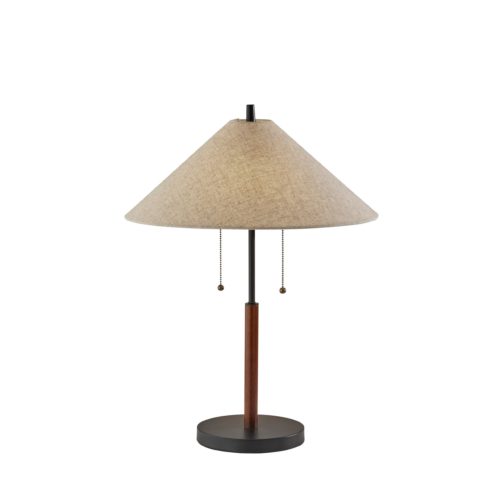 Adesso Palmer Table Lamp Black And Walnut Wood With Light Brown Textured Fabric Coolie Shade (5183-15)