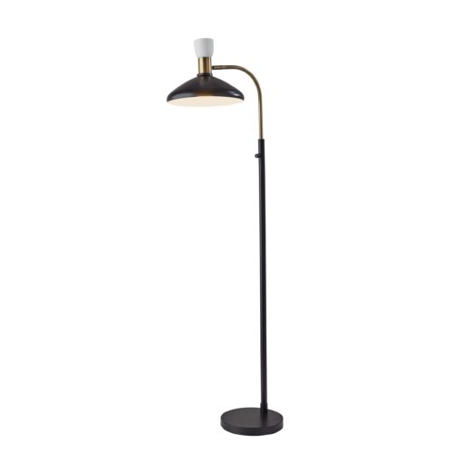 Adesso Patrick Floor Lamp Black With Brass Accents With Frosted Glass And Metal Shade (3759-01)