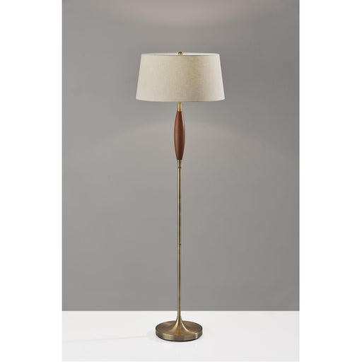 Adesso Pinn Floor Lamp Antique Brass With Walnut Wood (3595-21)