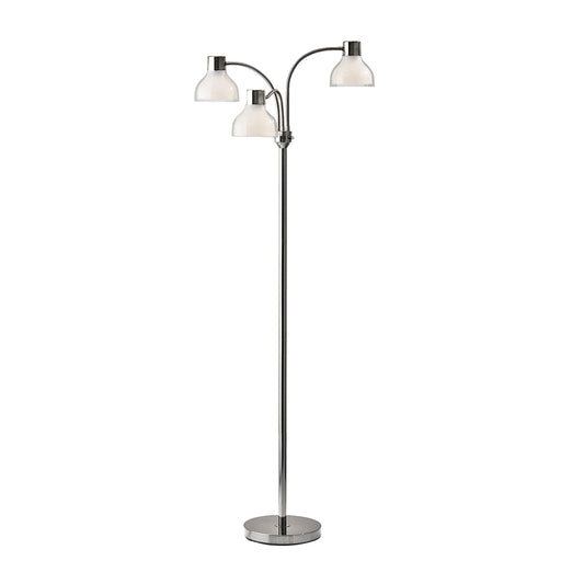 Adesso Polished Nickel Presley 3-Arm Floor Lamp-Clear Plastic Outer-Frosted Inner Bell Shade-60 Inch Clear Cord-3-Way Rotary Switch 1 Light On-2 Lights On-All On-Off (3566-09)