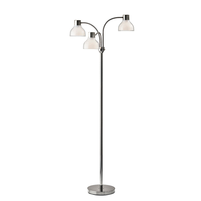 Adesso Polished Nickel Presley 3-Arm Floor Lamp-Clear Plastic Outer-Frosted Inner Bell Shade-60 Inch Clear Cord-3-Way Rotary Switch 1 Light On-2 Lights On-All On-Off (3566-09)
