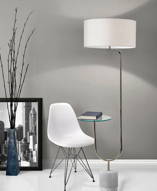 Adesso Polished Nickel Sloan Shelf Floor Lamp-White Textured Fabric Drums Shade And 60 Inch Clear Cord And 2XOn/Off Pull Chain Switch (5426-22)