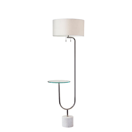 Adesso Polished Nickel Sloan Shelf Floor Lamp-White Textured Fabric Drums Shade And 60 Inch Clear Cord And 2XOn/Off Pull Chain Switch (5426-22)