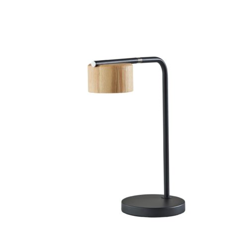 Adesso Roman LED Desk Lamp Black And Natural Wood (6106-01)
